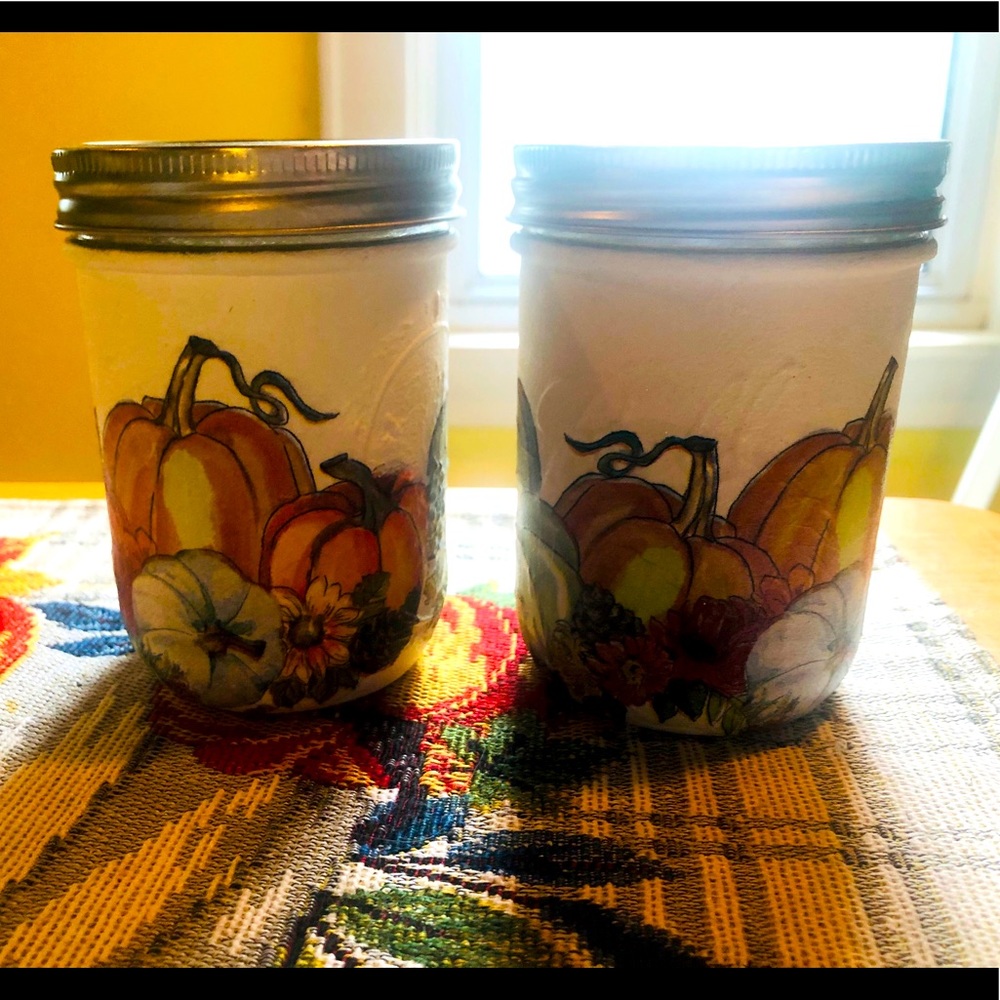 Set of two custom handmade fall ball jars